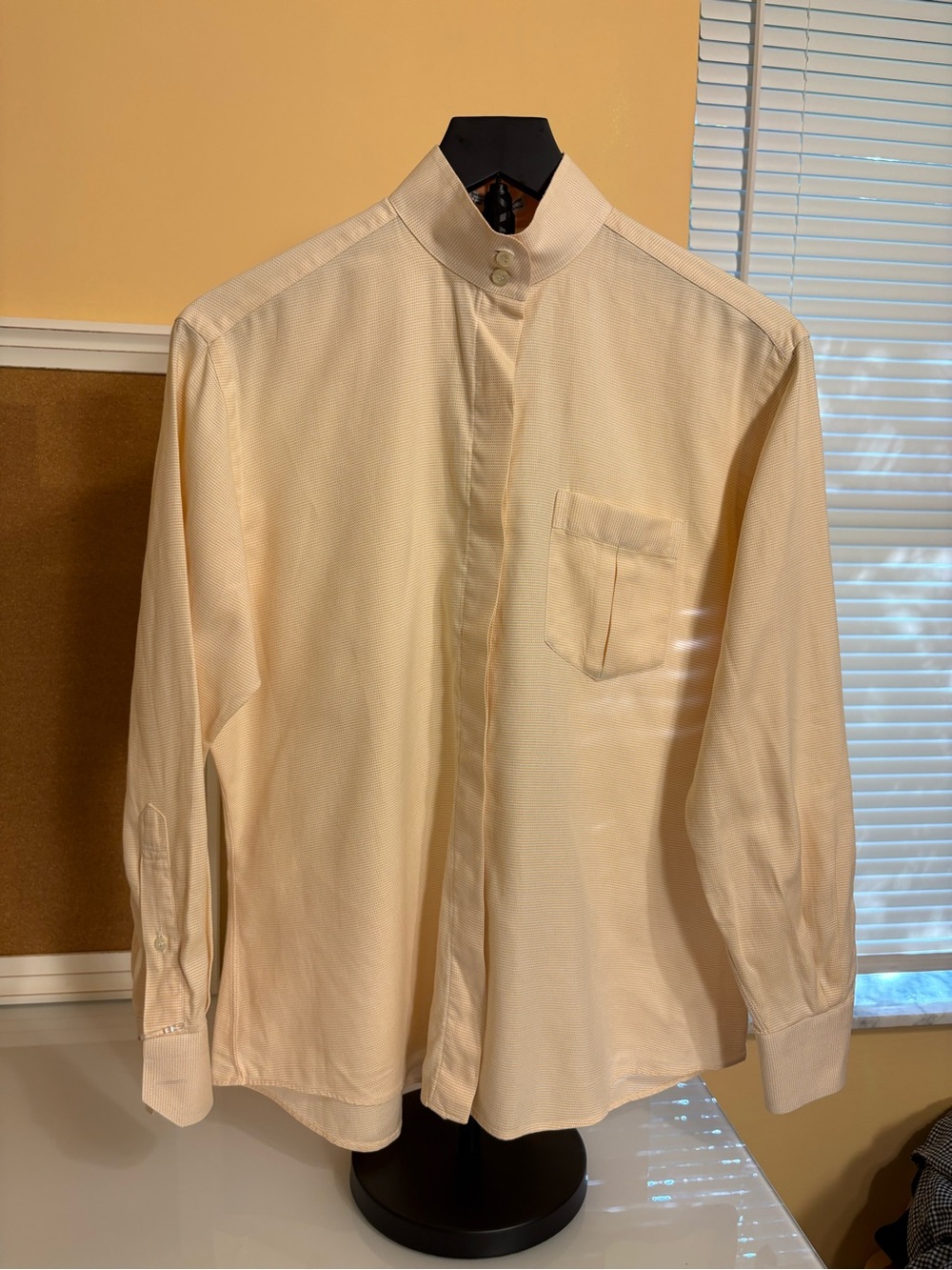 Mandarin-Collar Button-Down Shirt in Cream